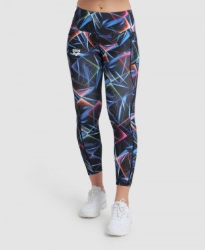 Collant Donna Arena Allover 7/8 Panel Tight Nere Colorate | 40726JMPN