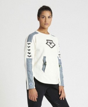 Maglioni Donna Arena Team Crew Neck Sweatshirt Bianche Grigie | 69804MAUN