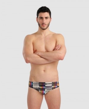Slip Uomo Arena Allover Brief Nere Colorate | 42657OPDN